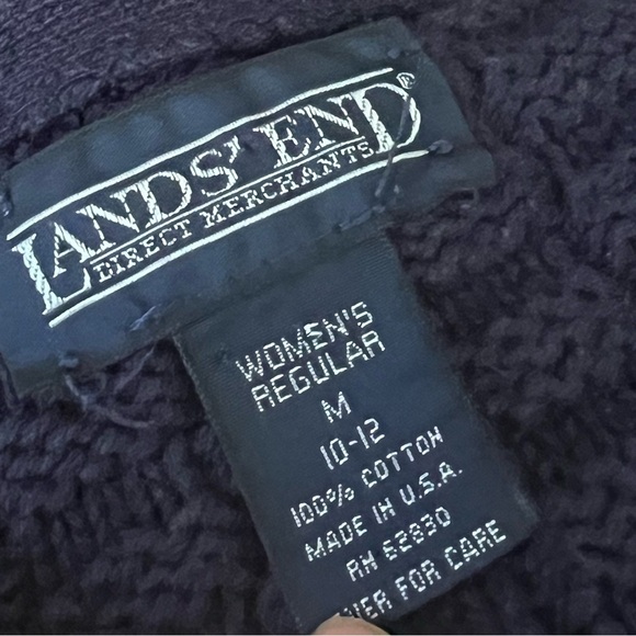 Lands End Navy Blue 100% Cotton Textured V Neck Cardigan Medium - Picture 9 of 10